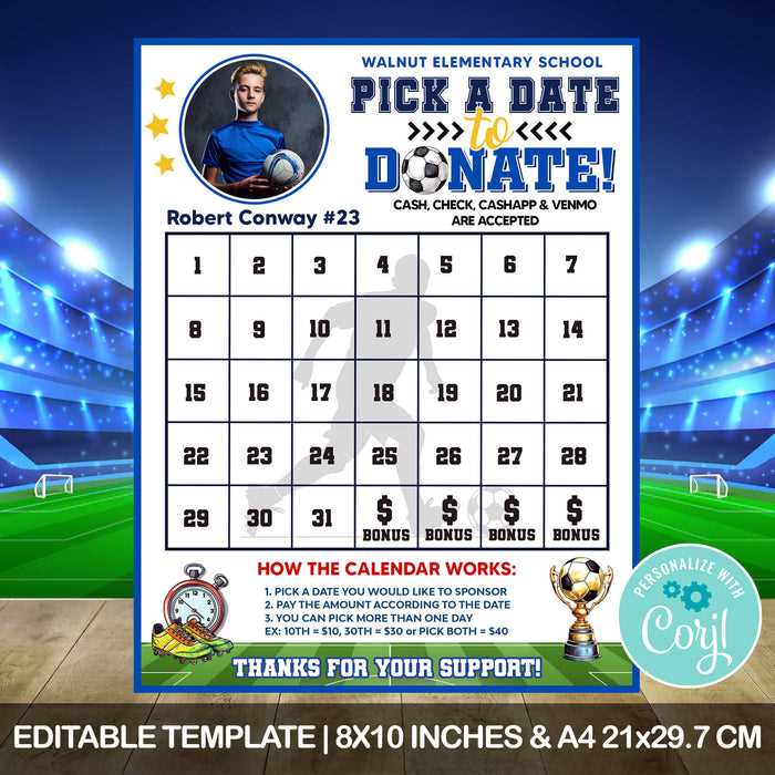 football calendar fundraiser template