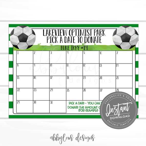 football calendar fundraiser template