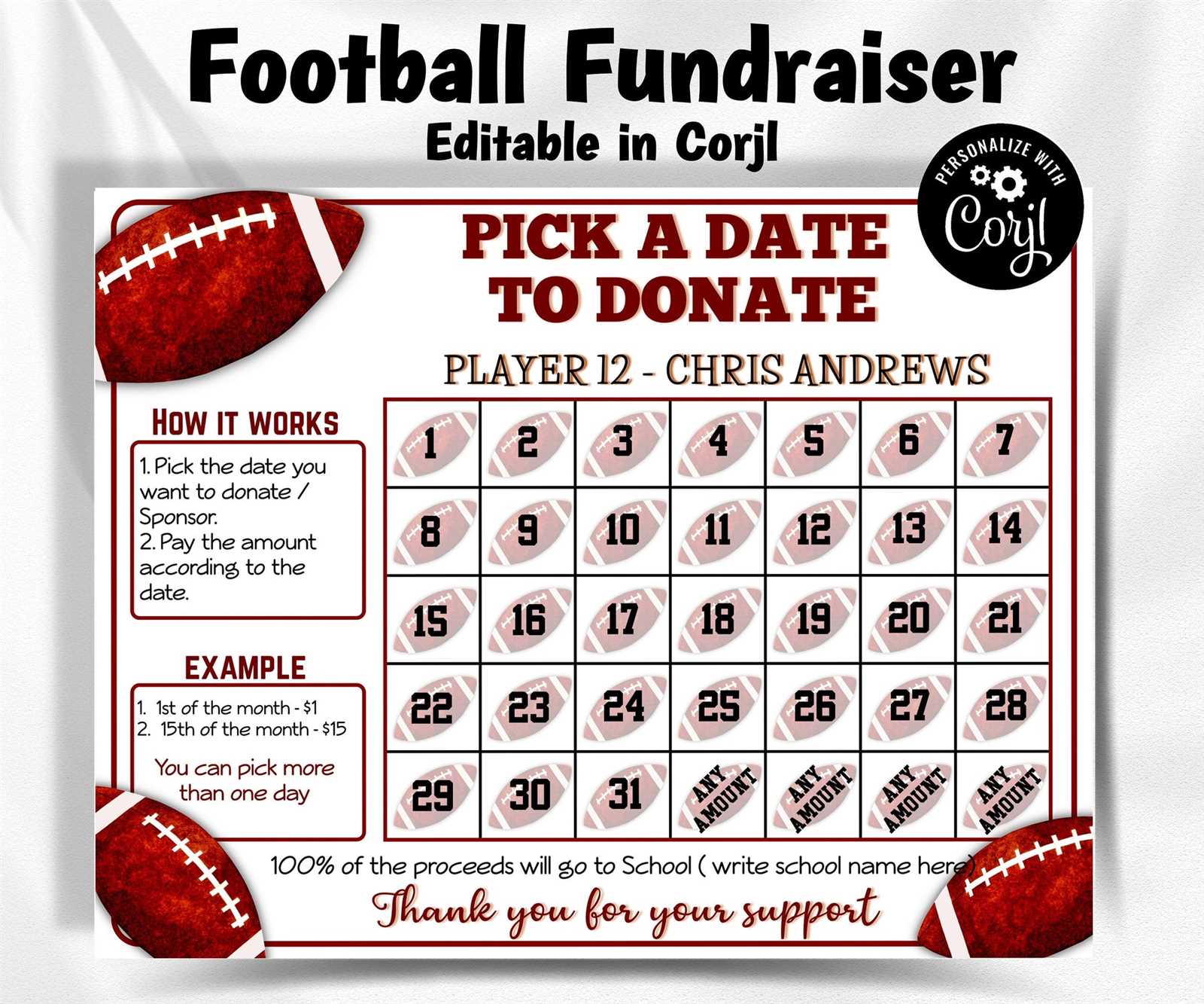 football calendar fundraiser template