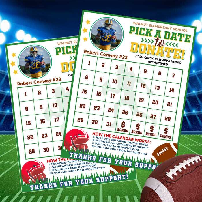 football calendar fundraiser template