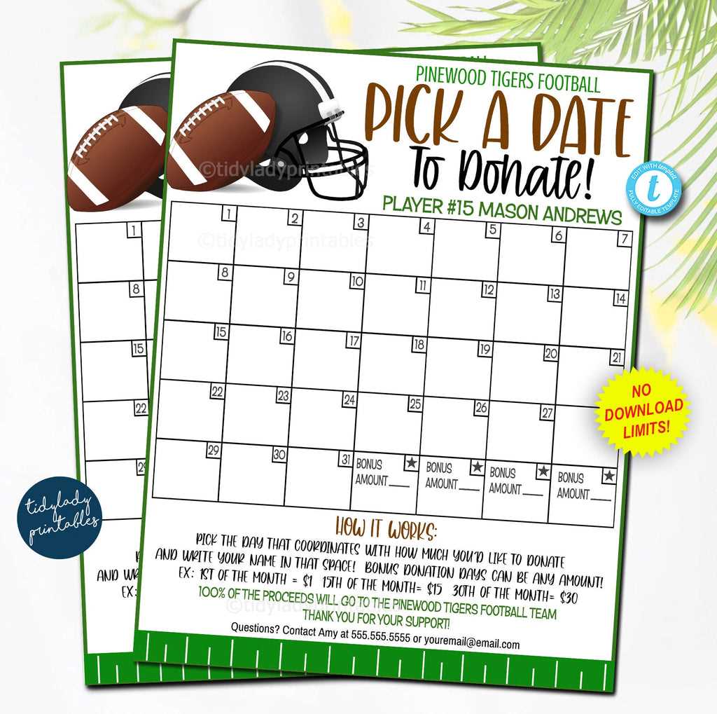 football calendar fundraiser template