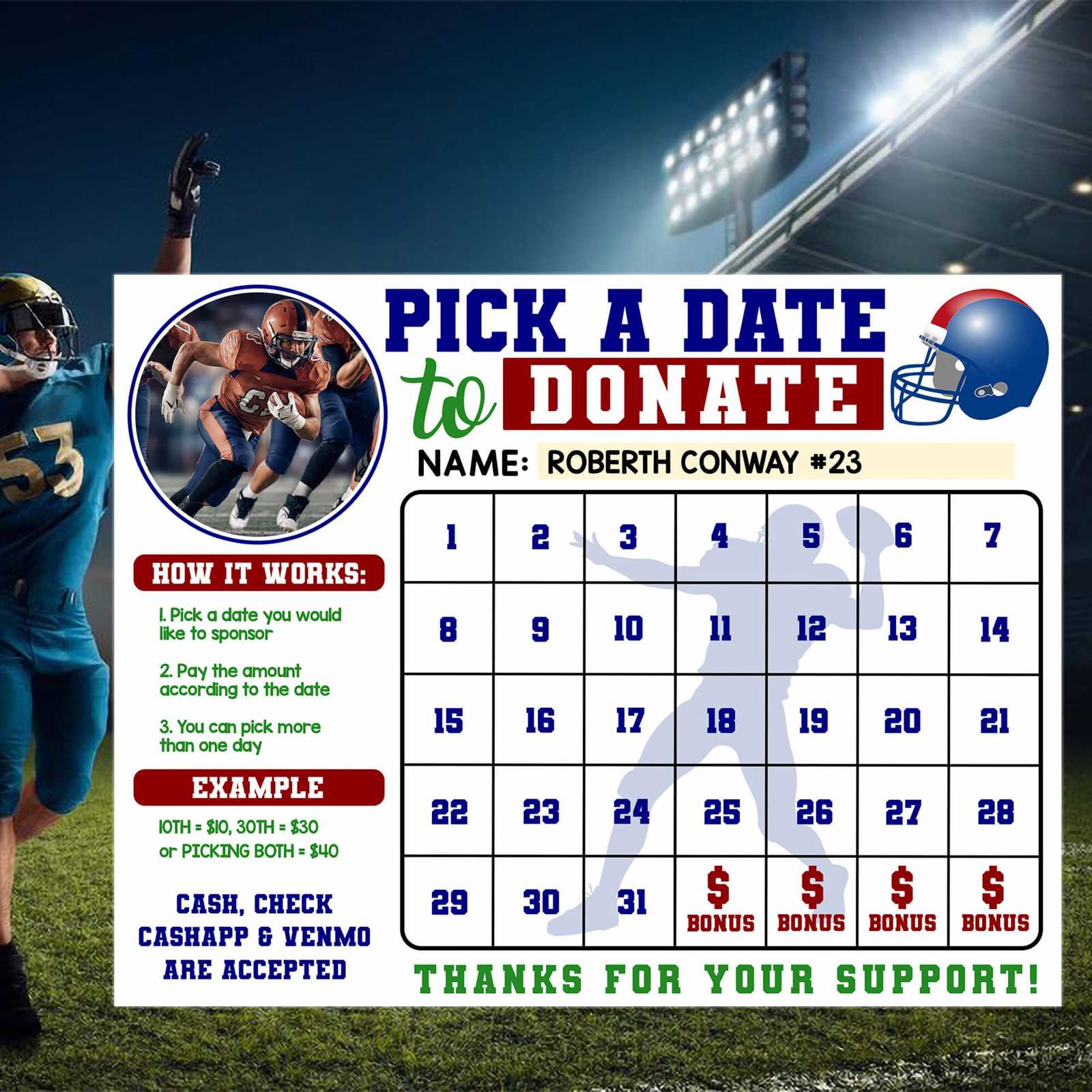 football calendar fundraiser template