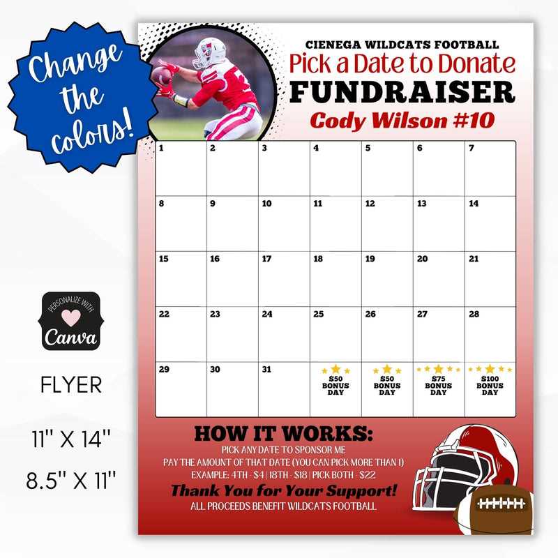 football calendar fundraiser template