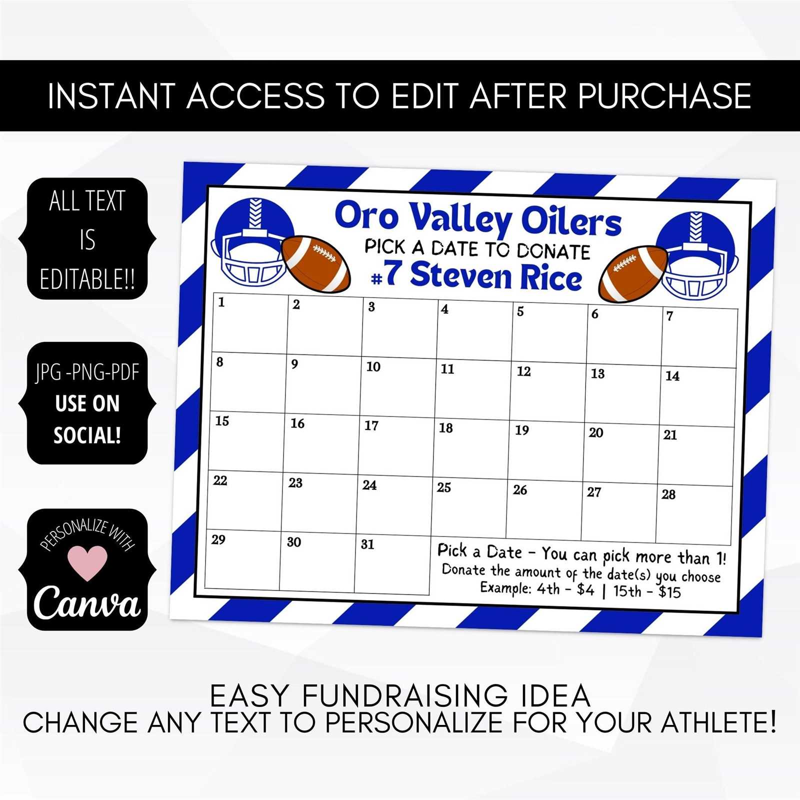 football fundraiser calendar template