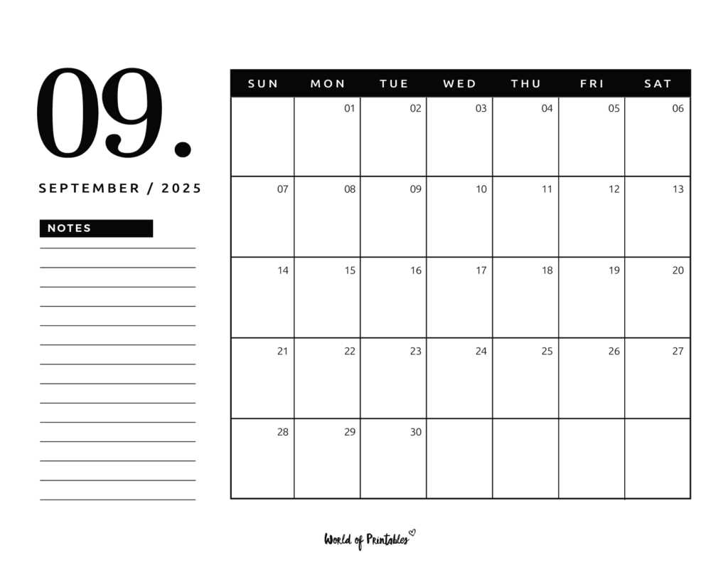 template for september 2025 calendar