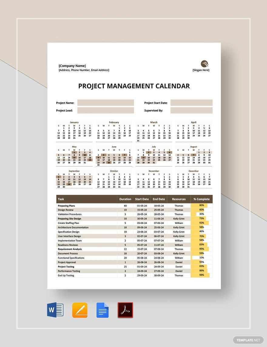 calendar project plan template