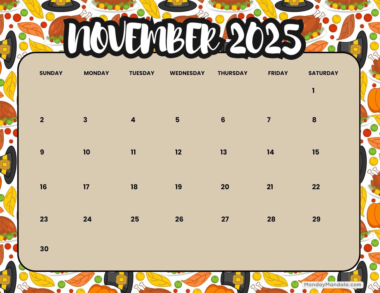 free calendar template november 2025