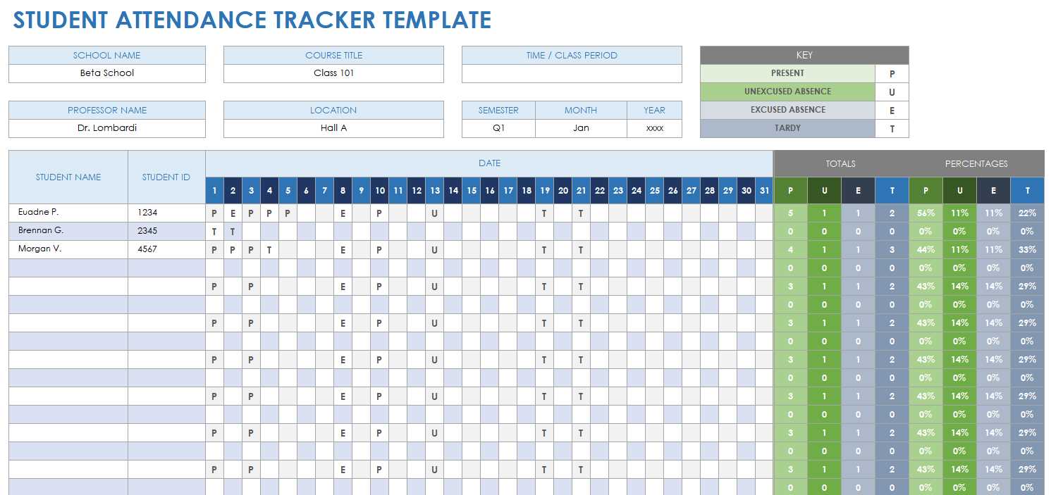 free attendance calendar template