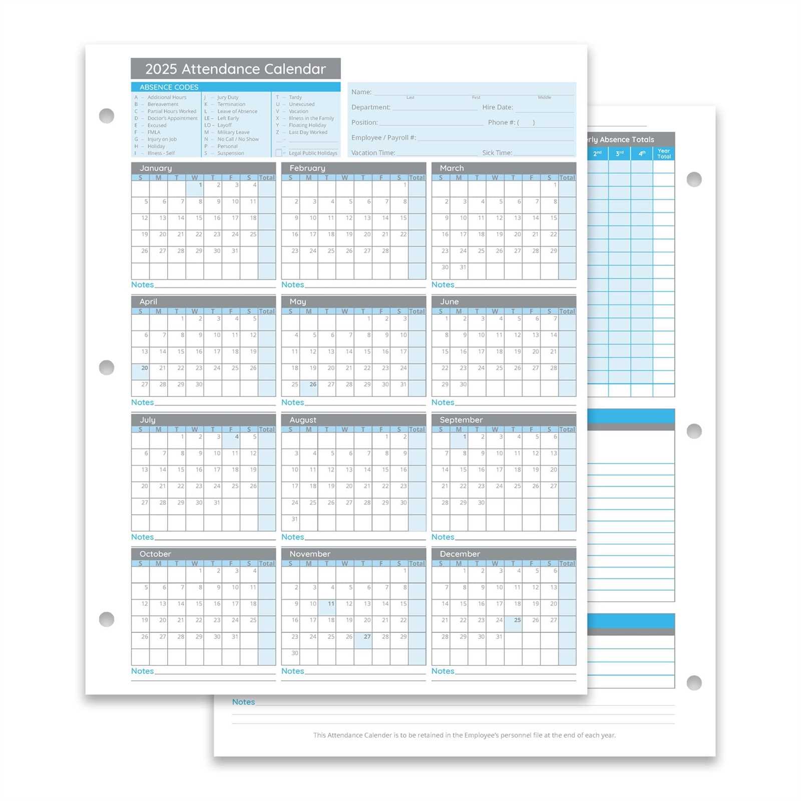 free attendance calendar template