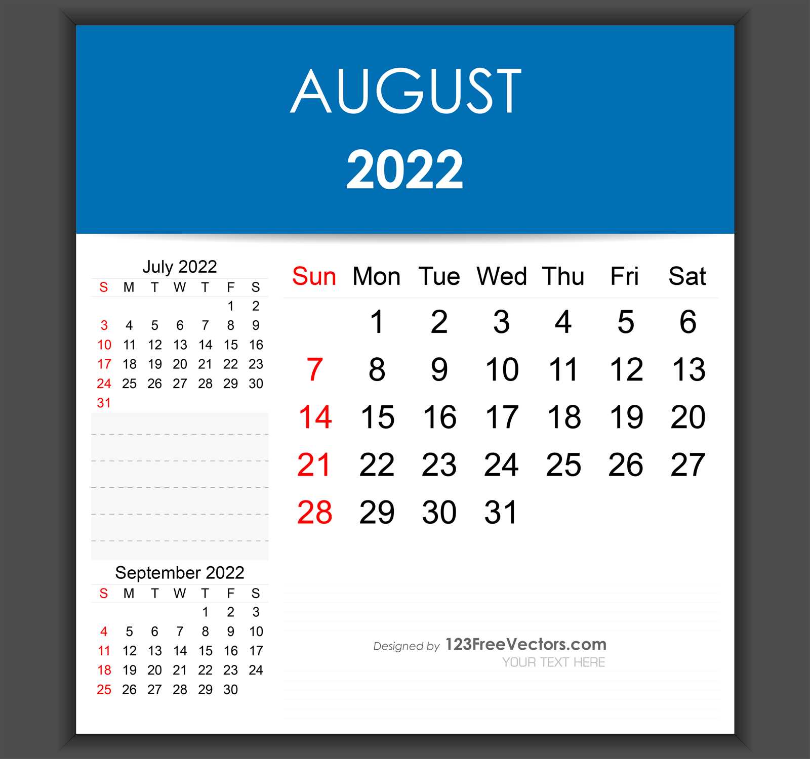 free august calendar template