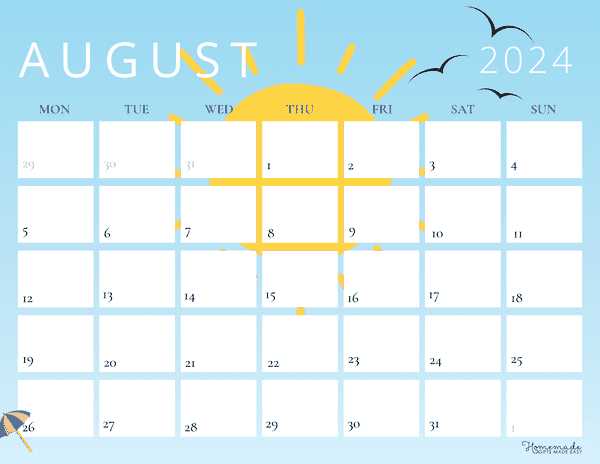 free august calendar template