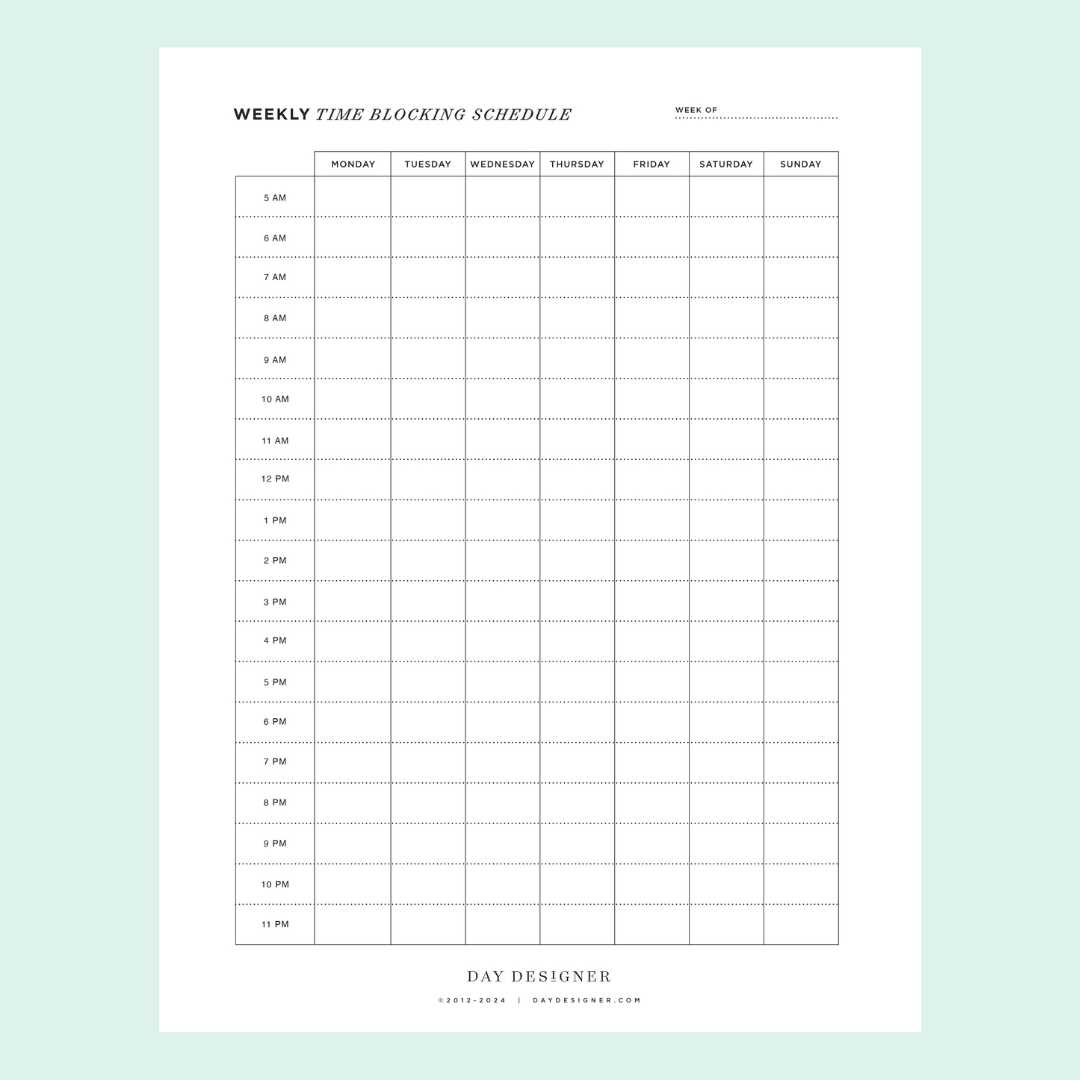 blank weekly calendar template with times