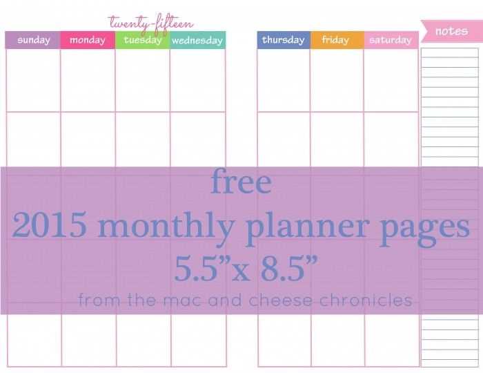 8.5 x 5.5 calendar template