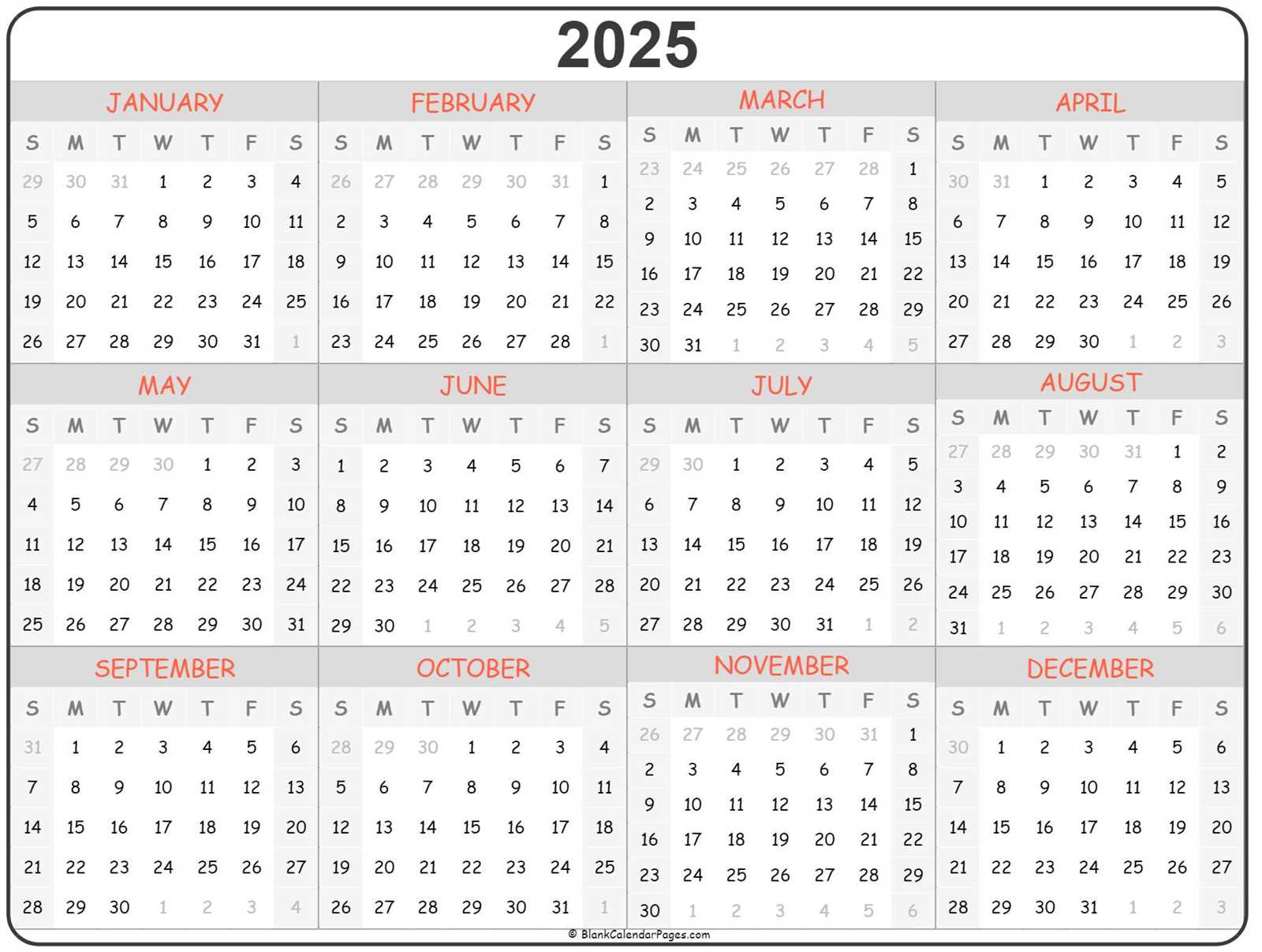 free blank 2025 calendar template