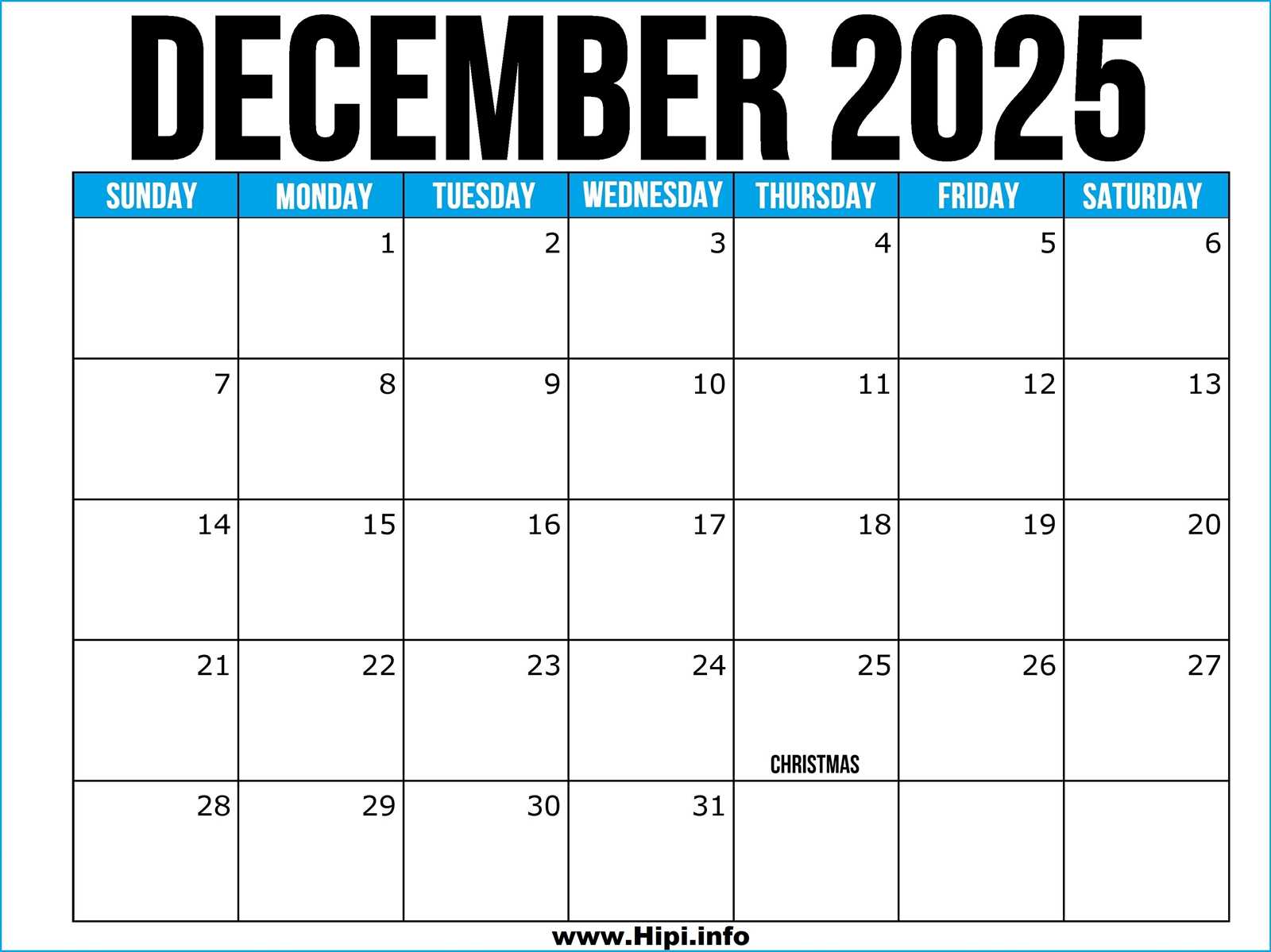 free blank calendar template december 2025