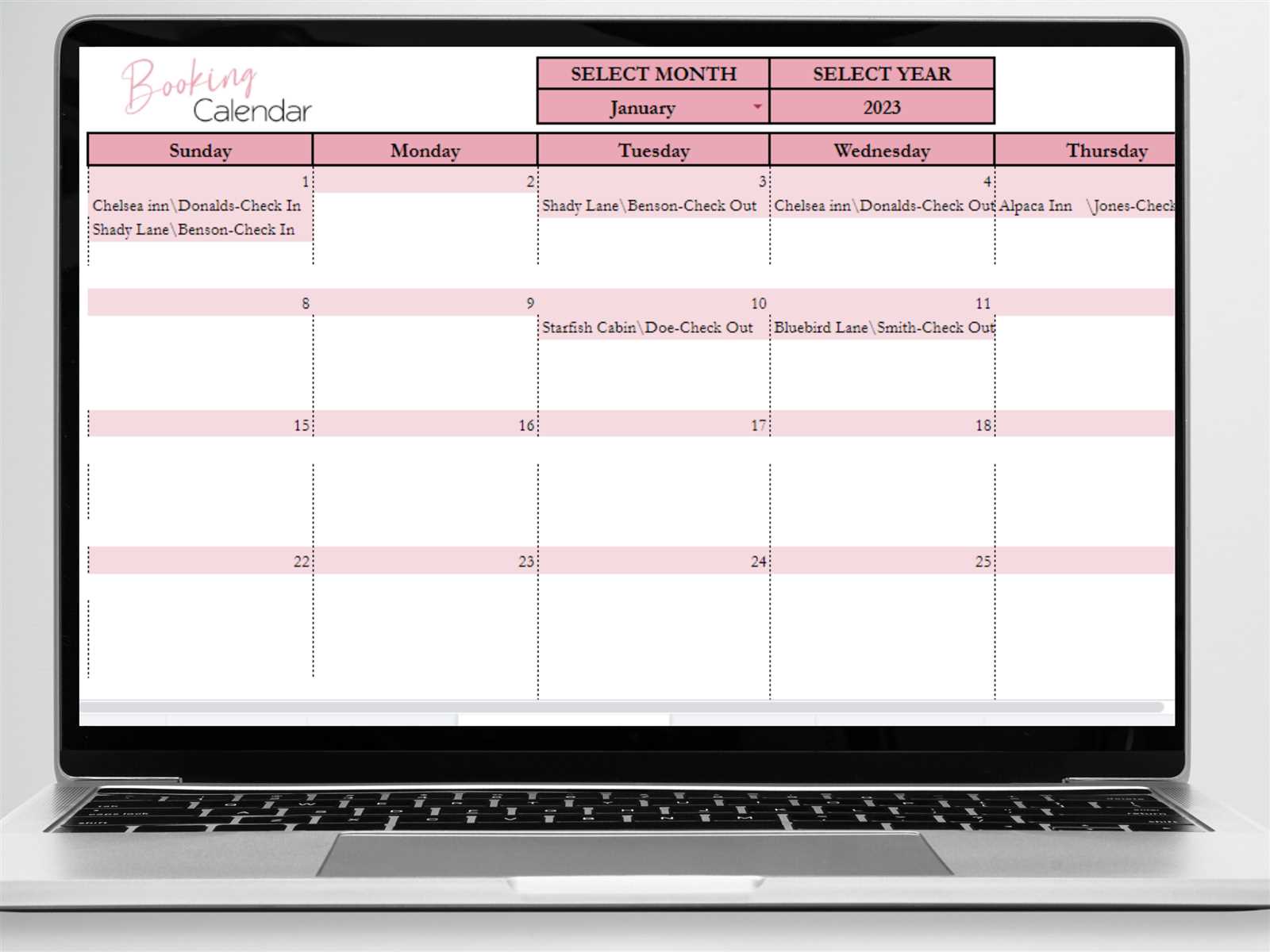 free booking calendar template