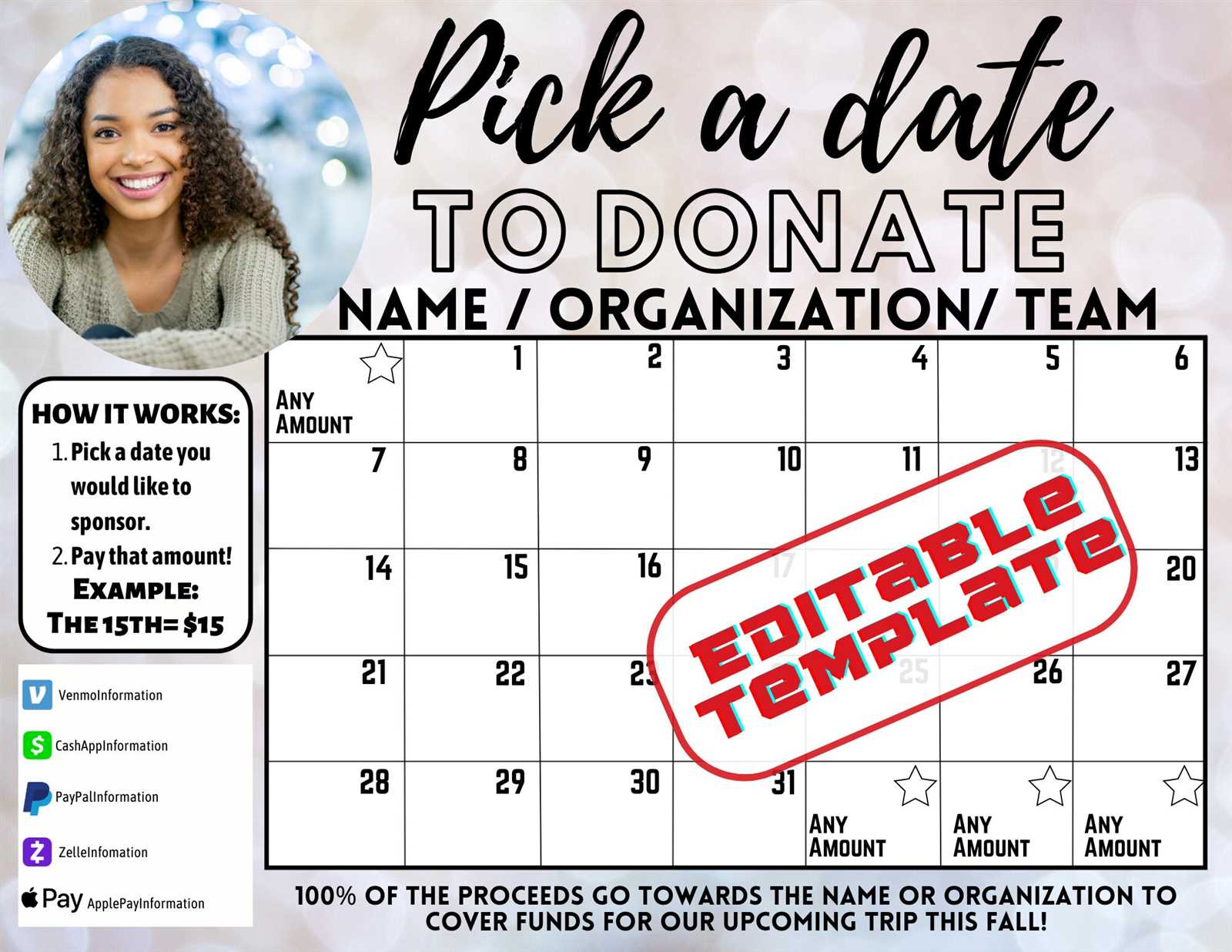 free cash calendar fundraiser template