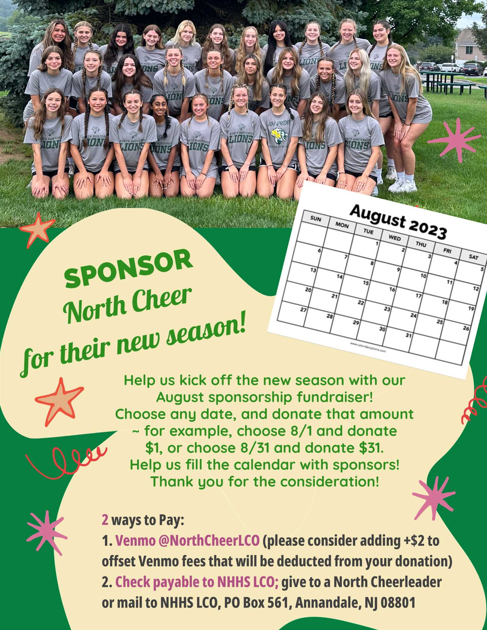 free cheer calendar fundraiser template