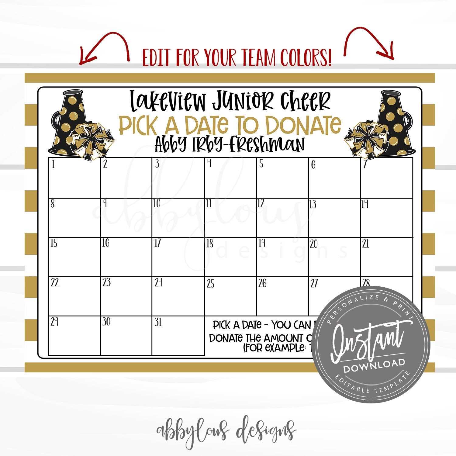 free cheer calendar template