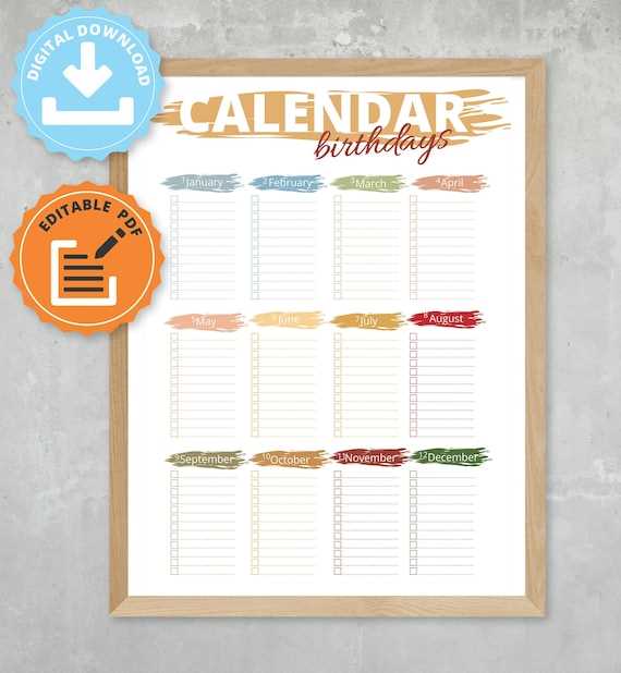 birthday calendar template