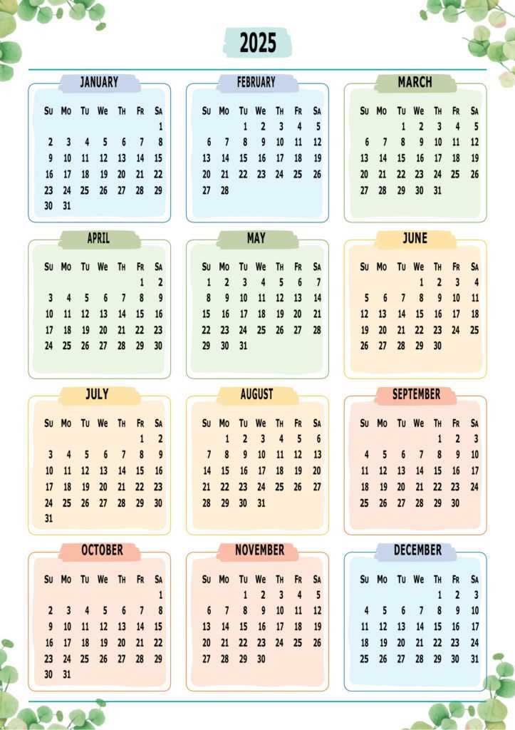 free cute calendar template 2025