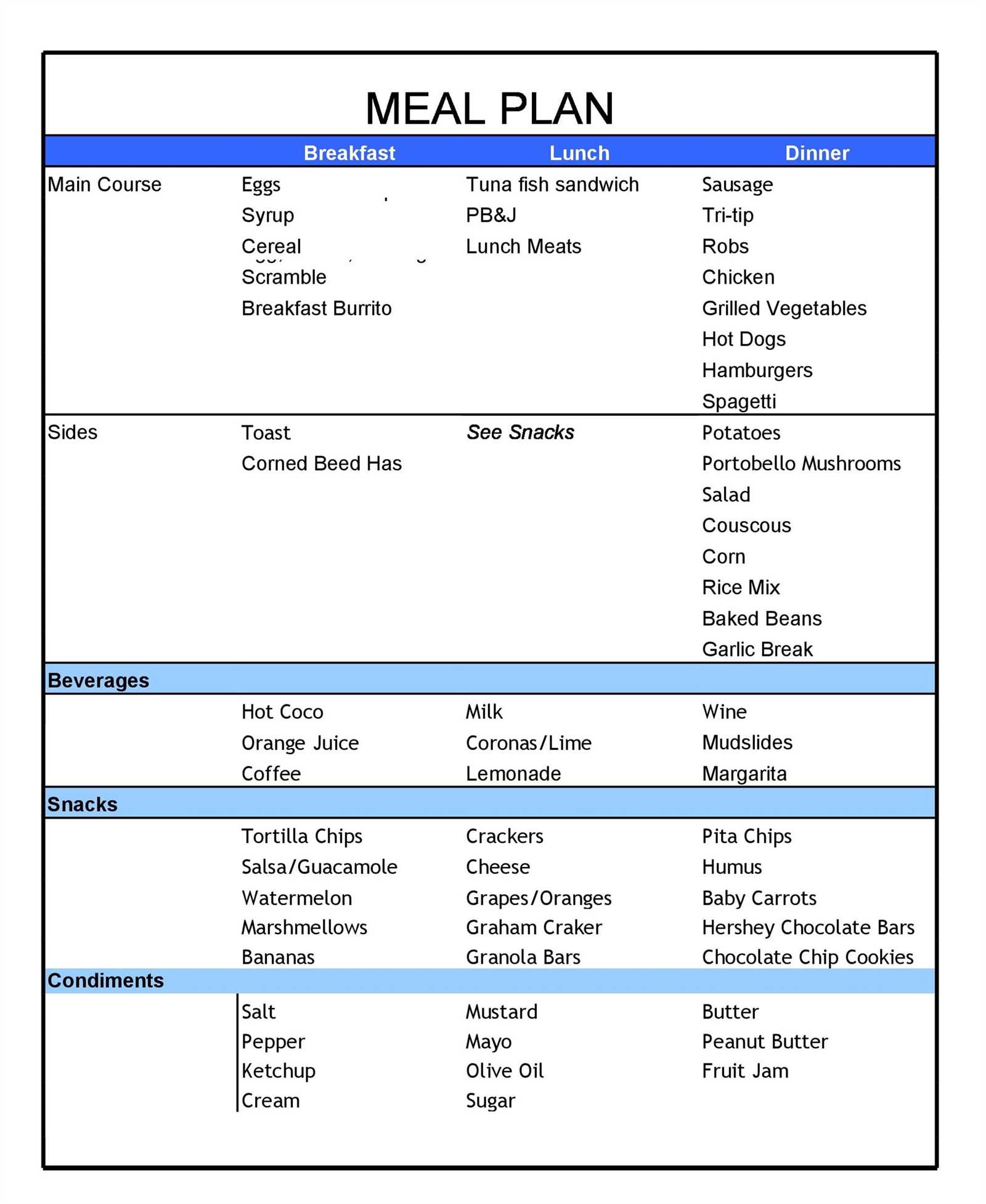 free diet calendar template