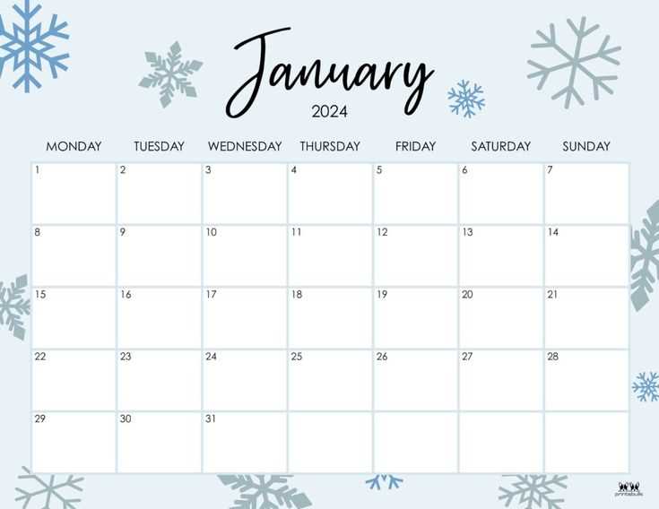 free january calendar template