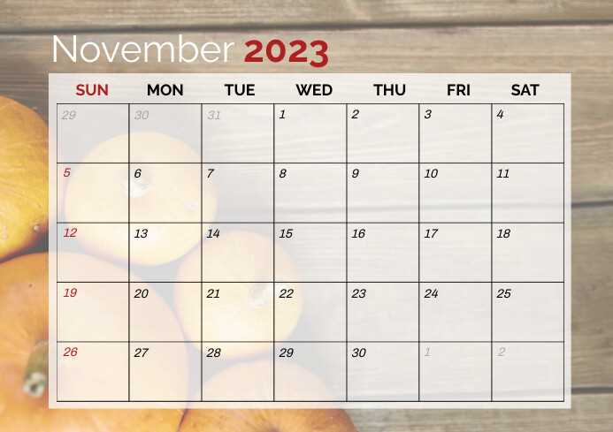 november calendar template printable