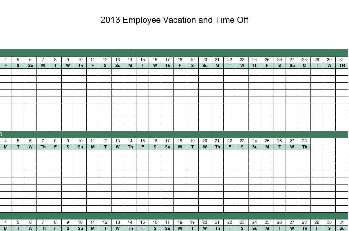 free employee vacation calendar template