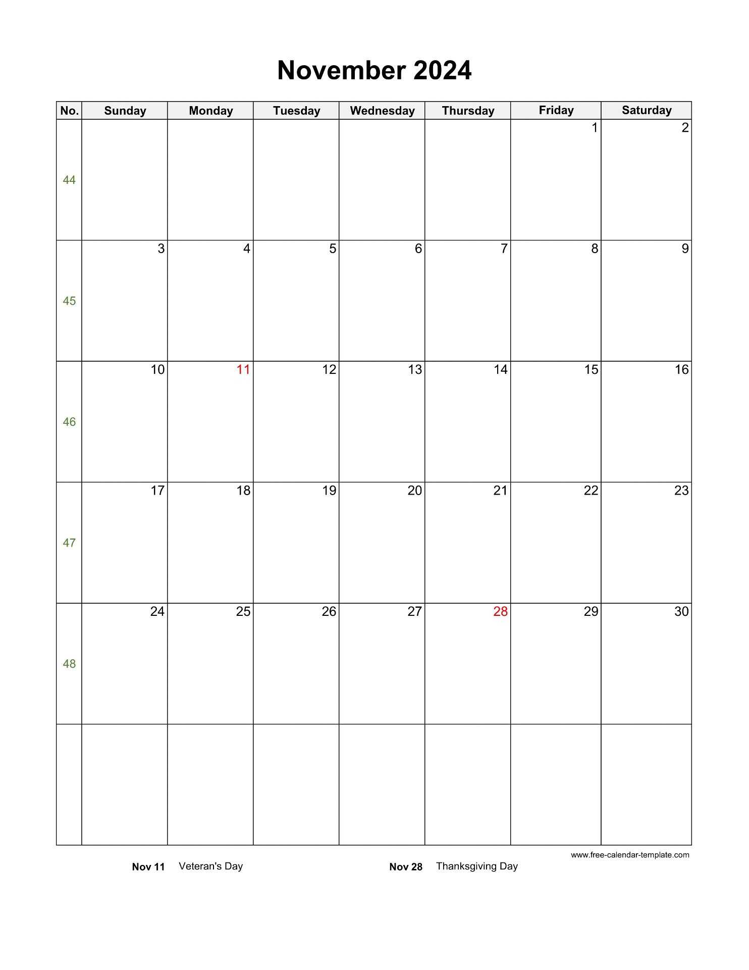 free november calendar template