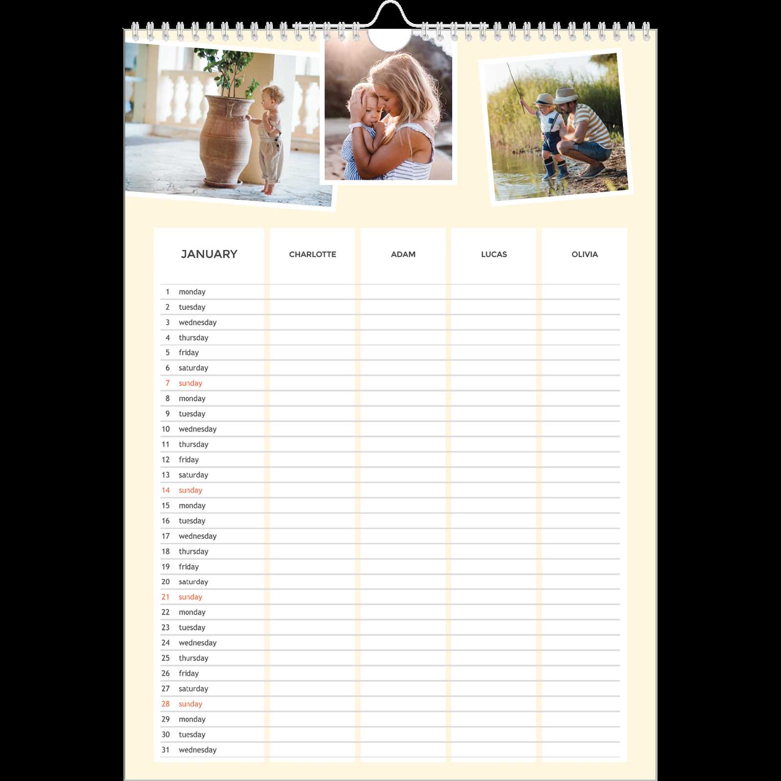 family photo calendar template