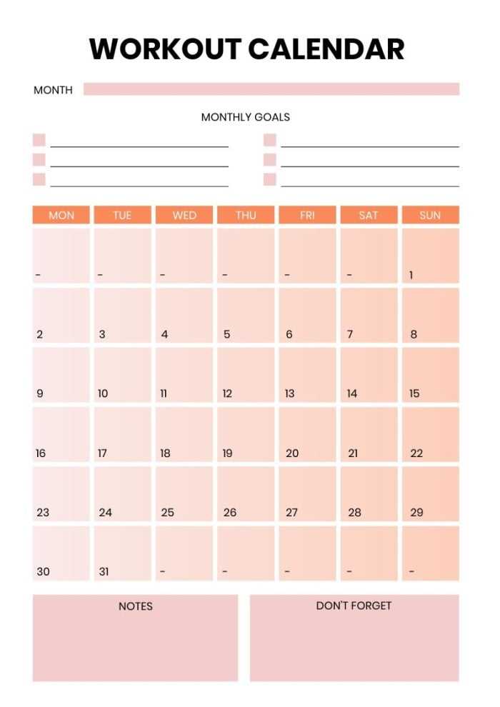 free fitness calendar template