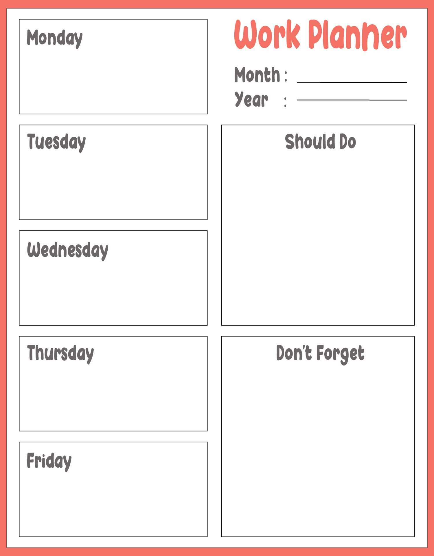 free five day calendar template