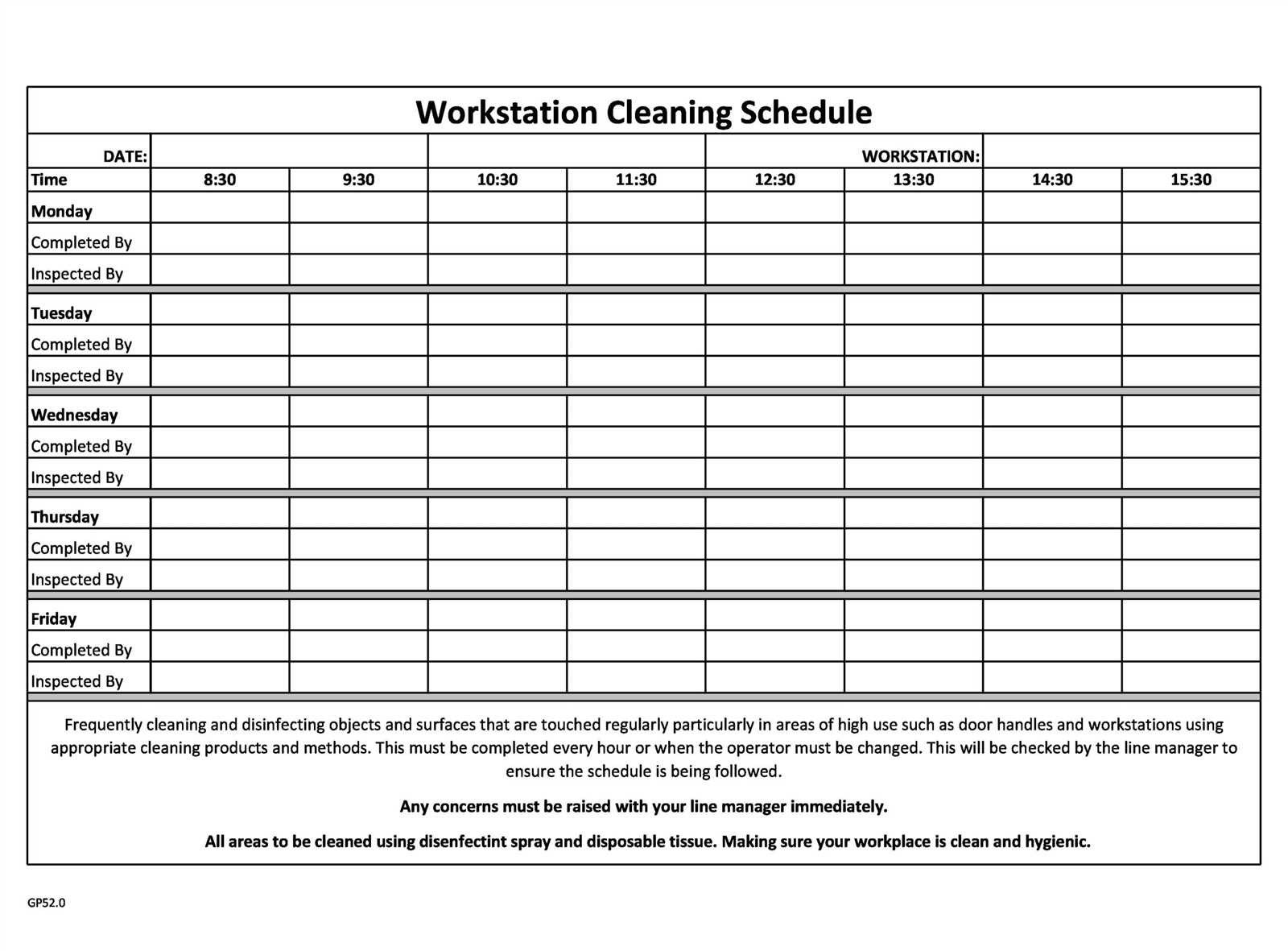 cleaning schedule calendar template