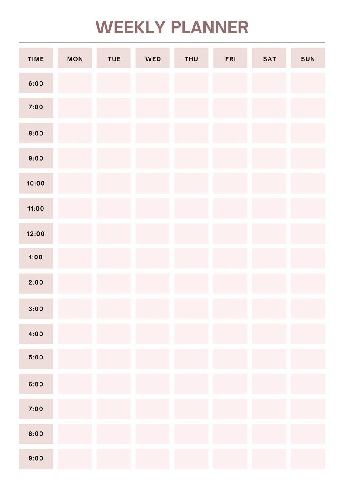 weekly hourly calendar template