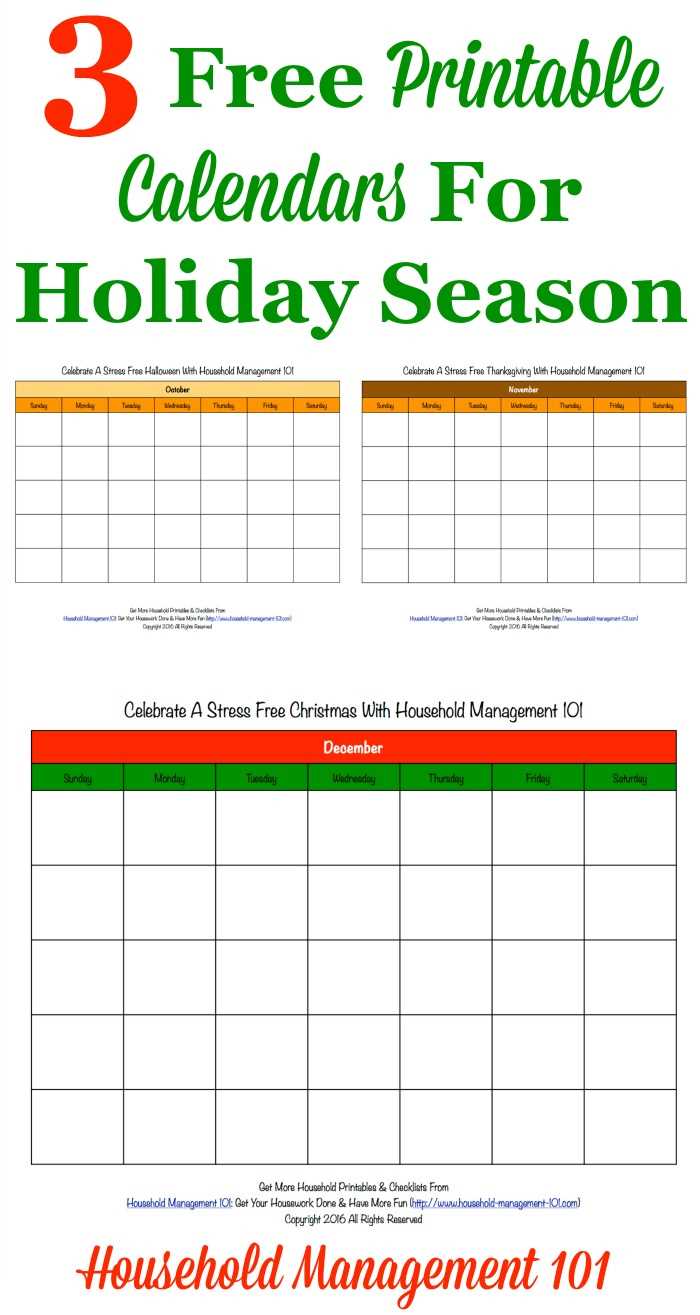 free holiday calendar templates