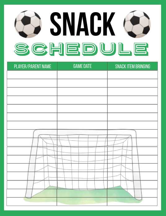 snack calendar template preschool