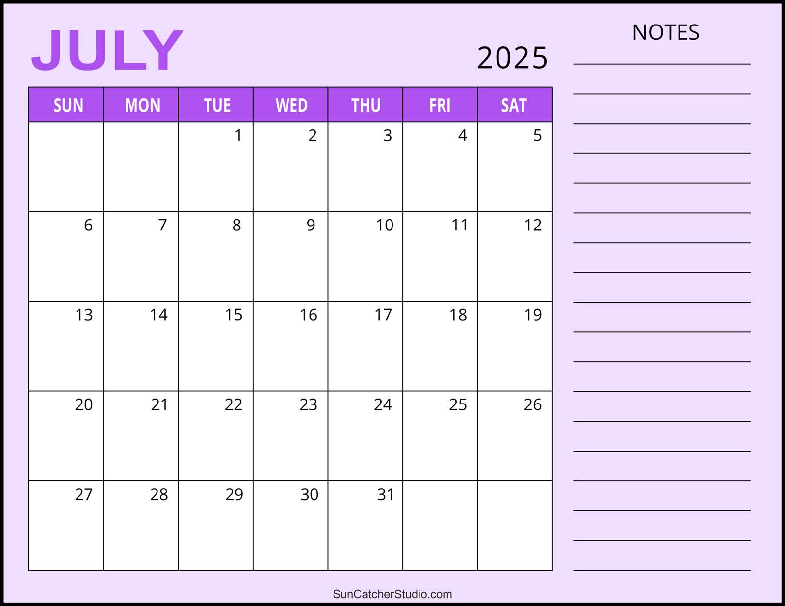 free july 2025 calendar template