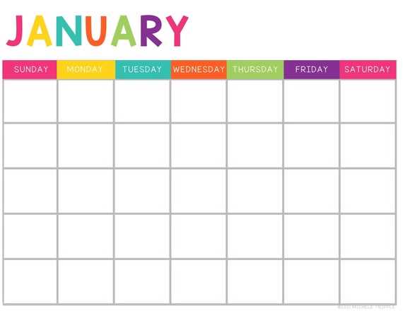 colorful monthly calendar template