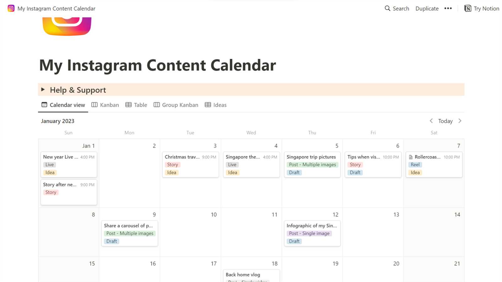 free instagram content calendar template