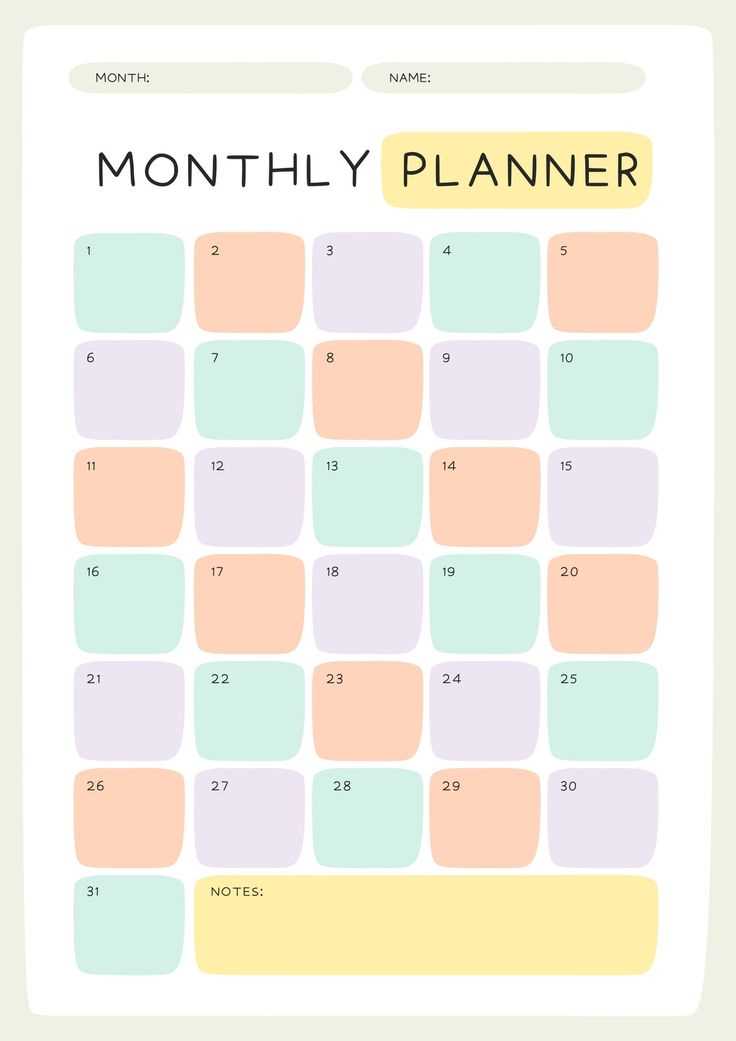 colorful monthly calendar template