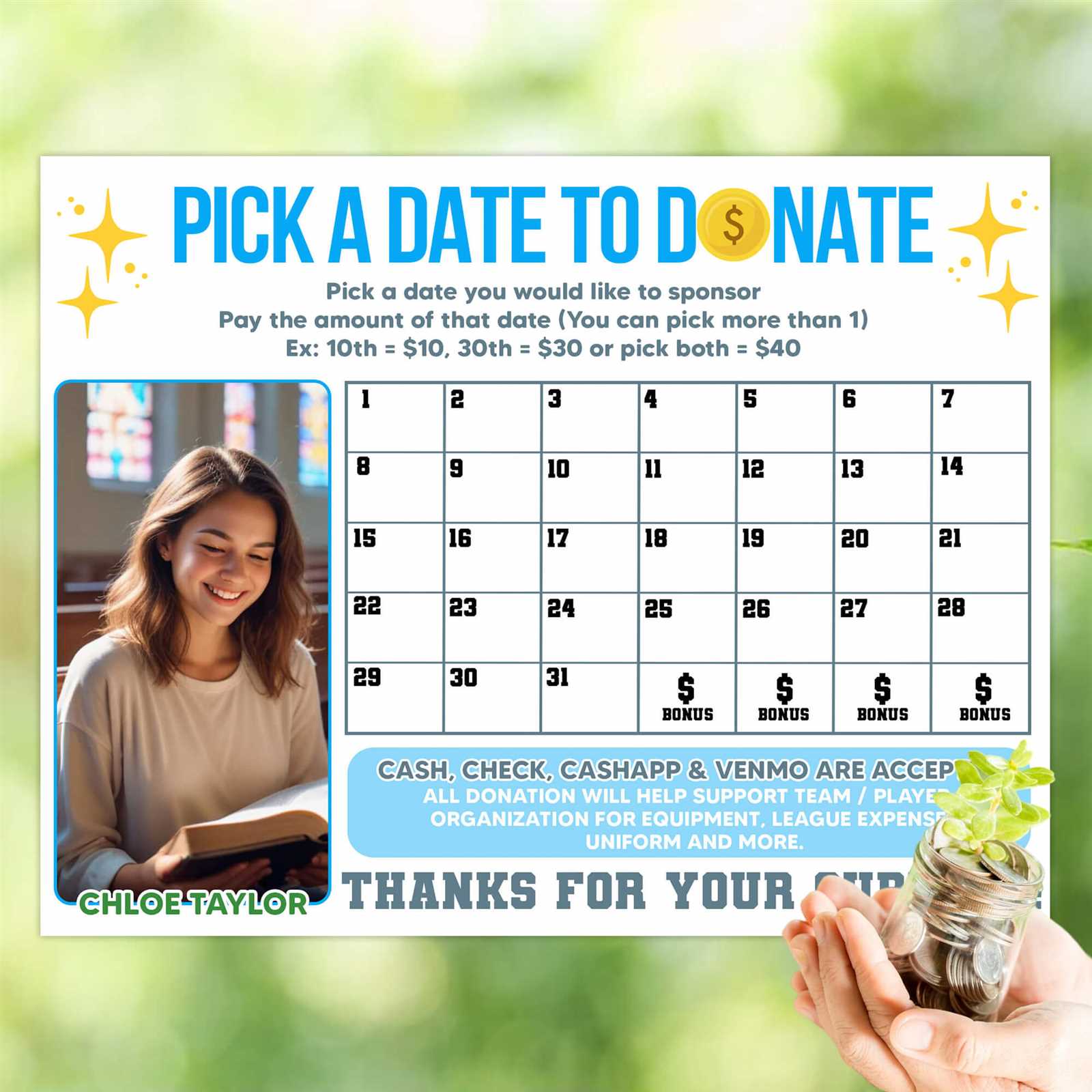 donation calendar template