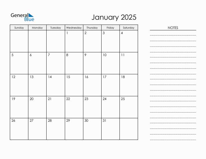 free january 2025 calendar template