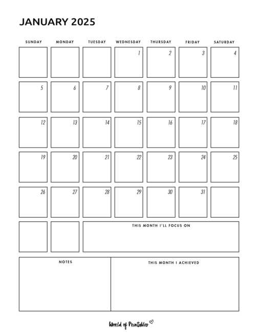 free january 2025 calendar template