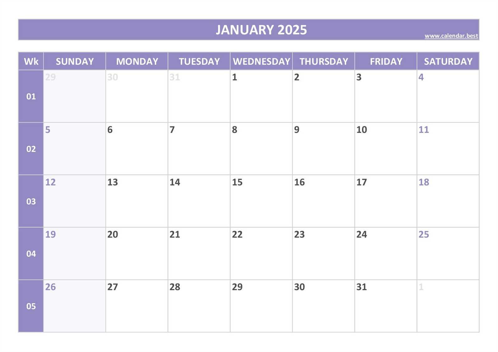 free january 2025 calendar template