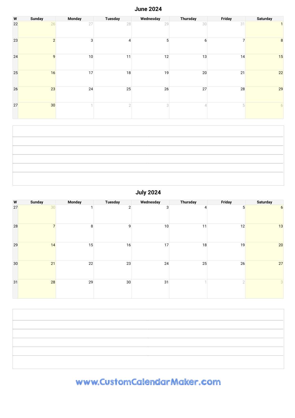 june july calendar template