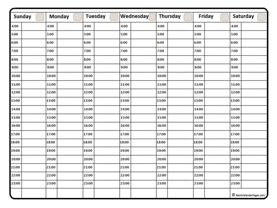 calendar template with times