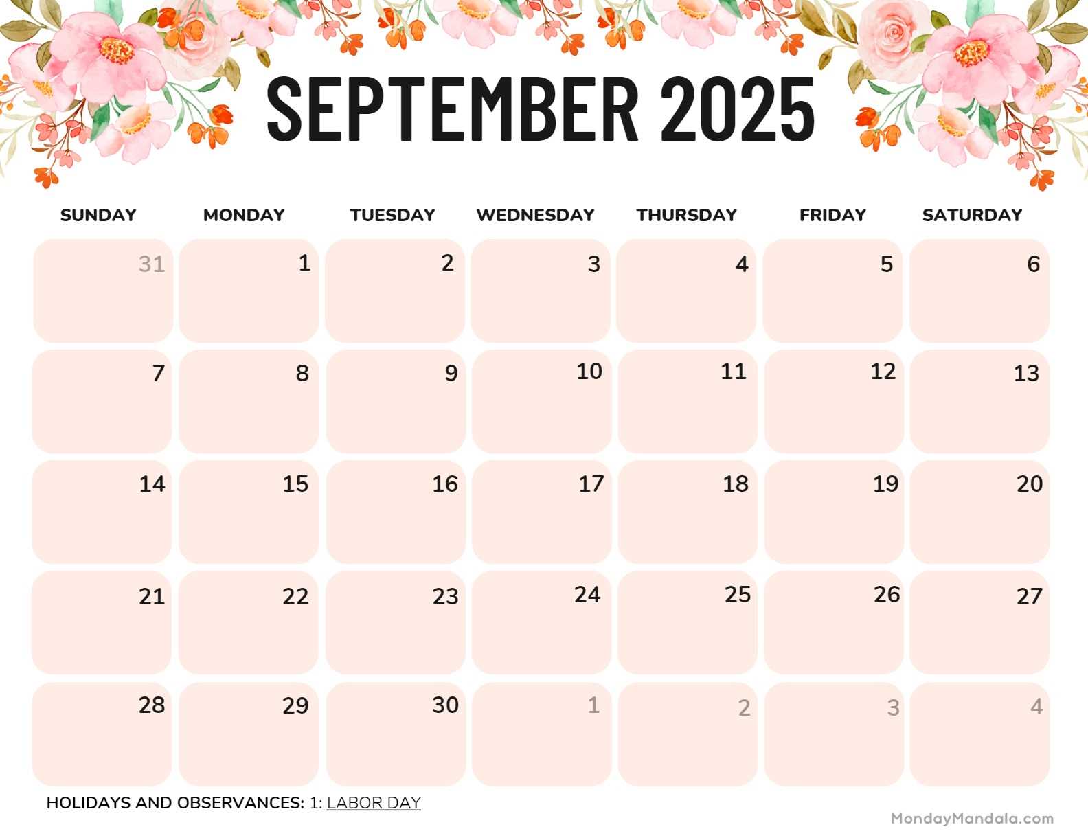 free calendar template sept 2025