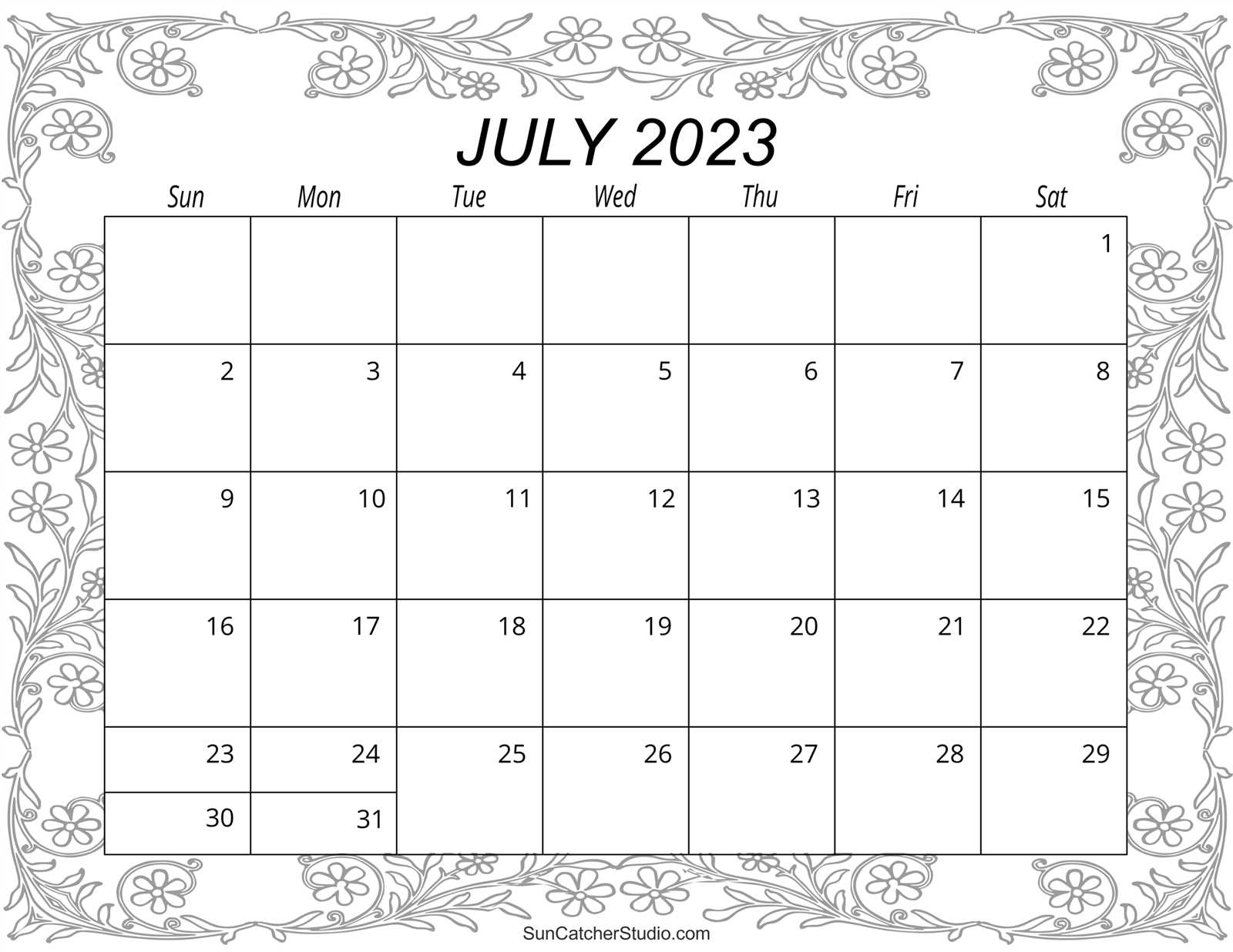 free july calendar template