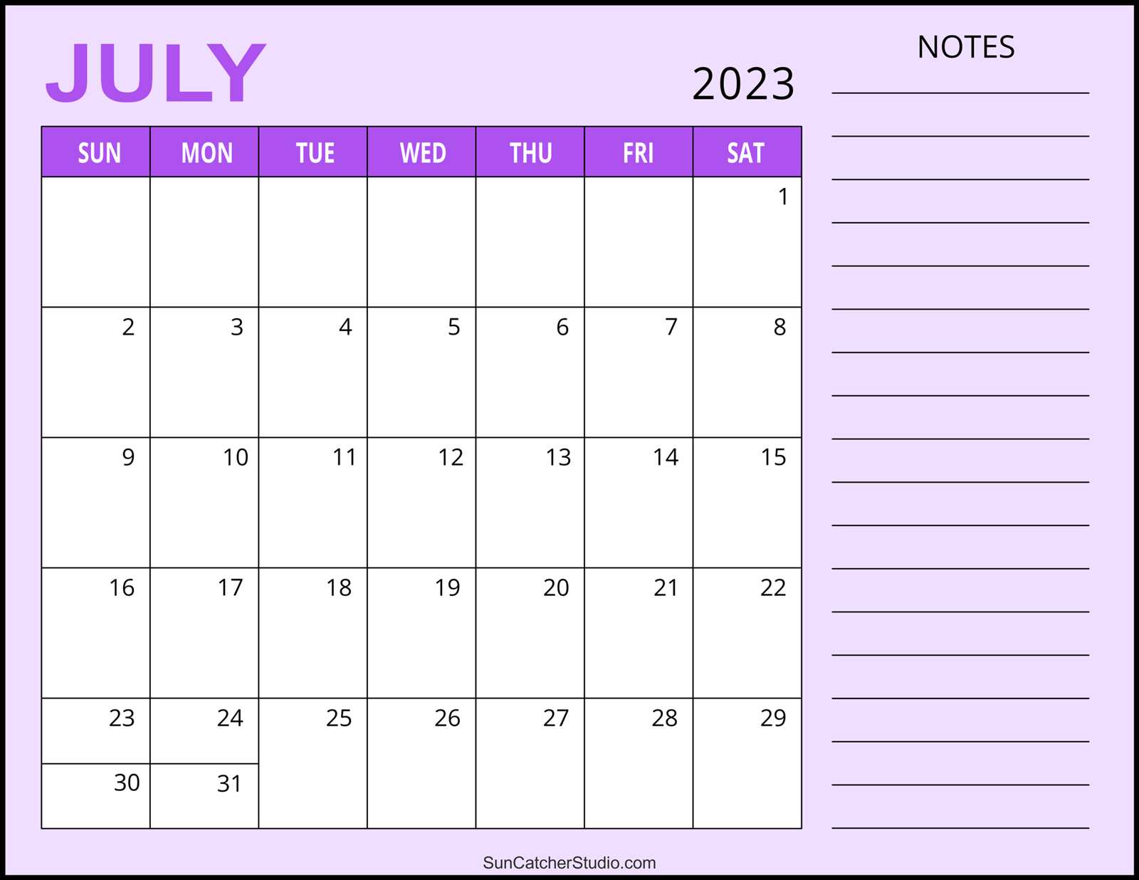 free july calendar template